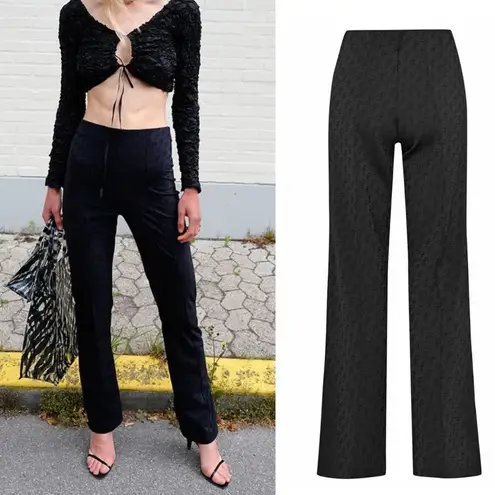 Saks Potts Pants Black Lissi Logo Jacquard High Rise Straight Leg Pants Size 1