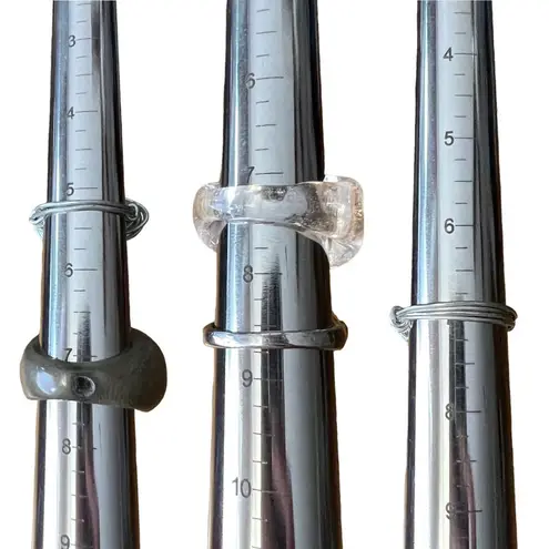 Lot of 5 Fashion Rings: Wired Wrapped, Wood & Glass