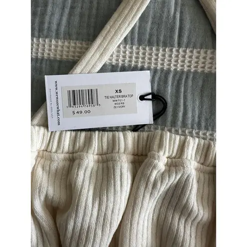We Wore What New Women's Tie Halter Bra Top Wide Rib Ivory Summertime XS