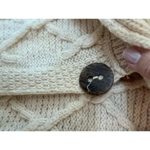 Carraig Donn Patchwork Merino Wool Wide Collar Irish Cardigan Cream Women's Size XL