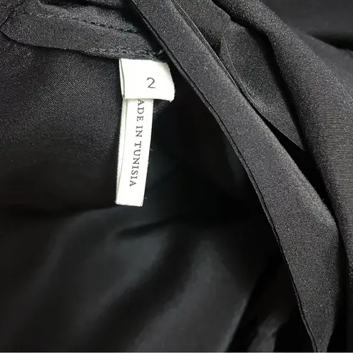 Sandro Paris 100% Silk Black Long Sleeve Blouse Tie Neck Top Size 2/Medium US 6