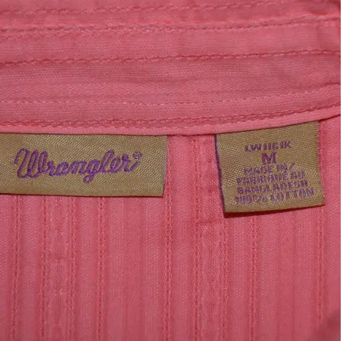 Wrangler Coral Pink Embellished Ladies M Pearl Snap Western Long Sleeve Shirt Co