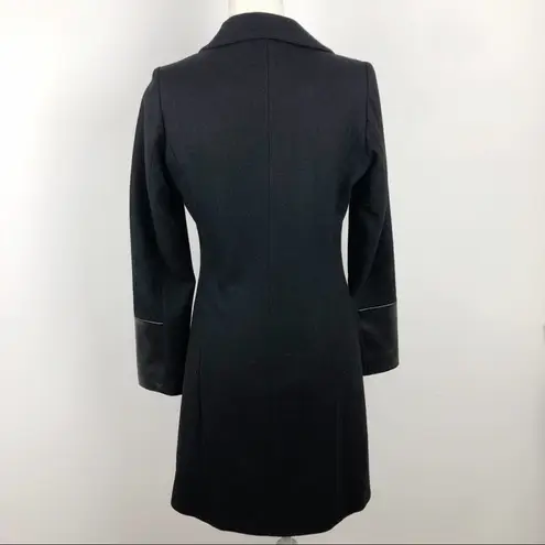 Rachel Roy Faux Leather Trim Collar Wool Blend Black Coat Jacket Size XS