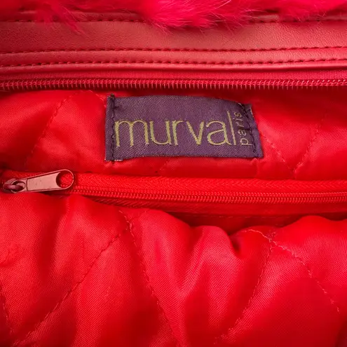 Murval Red Knit Shoulder Bag with Faux Fur Trim Y2K holiday vibe