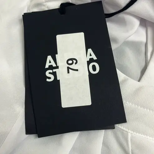 Alpha Studio M/L Button Front Blouse White Crepe Sheer Long Sleeve NWT Oversized Size L