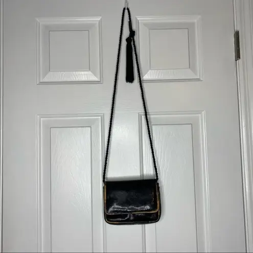 SUSAN Gail Purse Vintage Snake Skin Leather Black Gold Shoulder Bag Fold Over