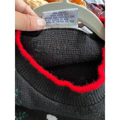 Vintage 80s Nitty AKM navy blue ice skating Christmas teddy bear sweater Med