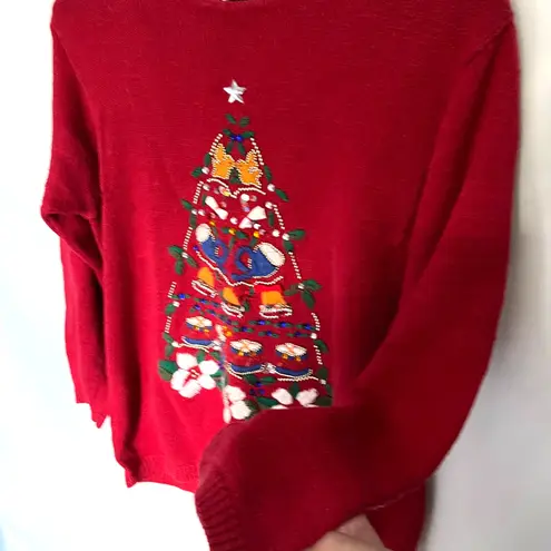 Ugly Christmas Sweater Sz 14/16 Jacque Koko Y2K 12 Days Tree Beading Embroidery Red