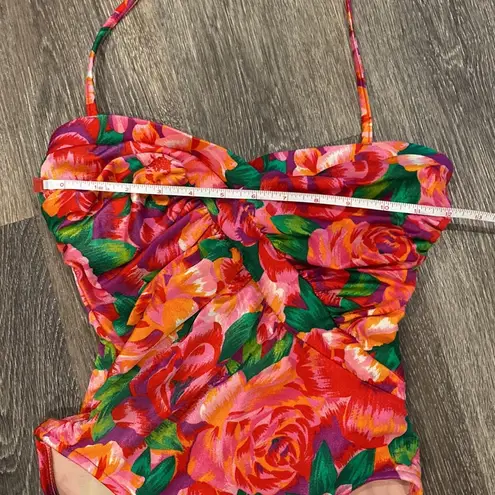 One Piece Vintage 90s swimsuit floral bright tropical slimming Small
