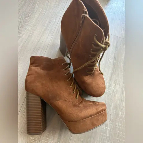 Modern Edge: suede Heeled Boot for Women Brown Size 10