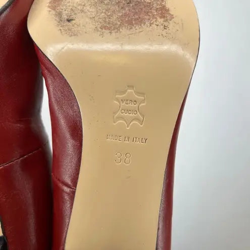 Vero Cuoio Designer Rosa Rosa Red Leather Stiletto Heel Pumps Made in Italy Size 38
