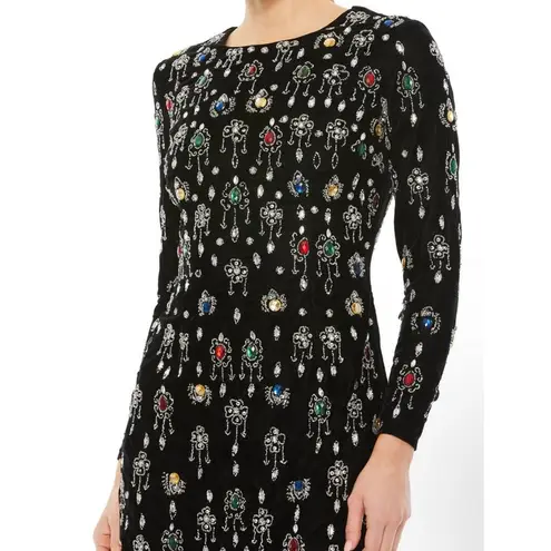 Mac Duggal NWT Size 0 LBD Style 93811 Black Long Sleeve Embellished Mini Dress