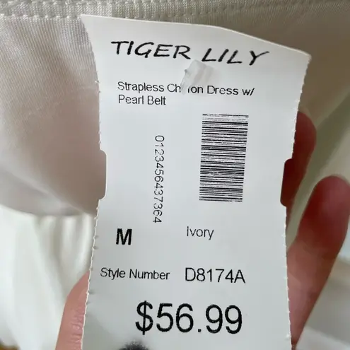 Tigerlily Vintage Y2K Tiger Lily Ivory Strapless Chiffon Mini Dress Pearl Embellished Sz M