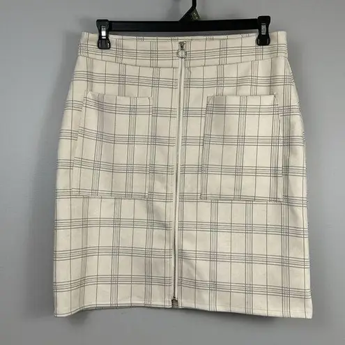 Alice Blue Skirt Full Zipper Women's XL Faux Suede Ivory Plaid Pockets Pencil