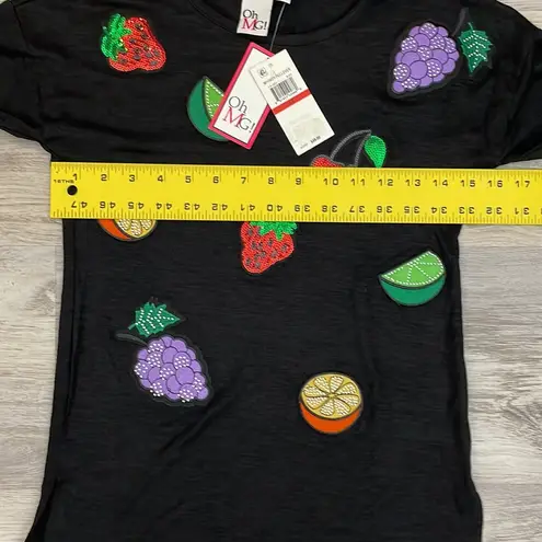 Ohmg NWT Oh MG! Black Long Sleeve Scoop Neck Sweater with Sequins, Gems & Embroidery