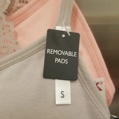 Laura Ashley ππ Lace Back Seamless Bralettes 2 Pack ~ Pink & Gray Small S NWT