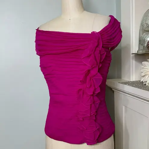 Tadashi Shoji Tadashi Collection Pink Silk Ruched & Ruffled Blouse Size 6