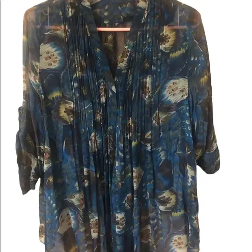 Gibson Sheer Tux Pleated Button Front Relaxed Fit Boho Kimono Cover Up Fall