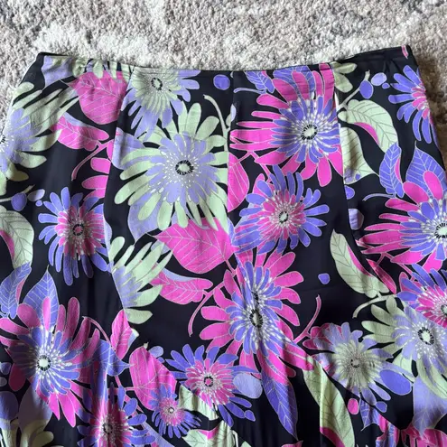 Dana Buchman Y2K Silk Asymetrical Midi Skirt Vtg Floral Print Flowy Flare Size 4