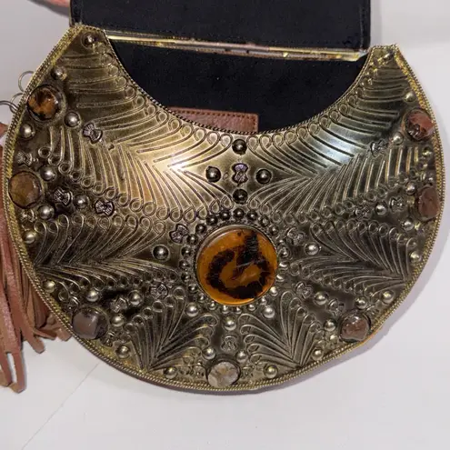 Sam Edelman  Jaded Boho Hippie Fringe Gypsy Leather Metal Handbag Clutch Read!