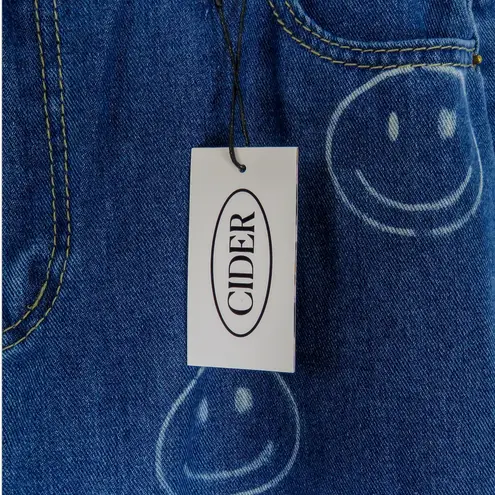 Cider Friday Happy Hours Denim High Rise Straight Leg Jeans 30" Smiley Faces