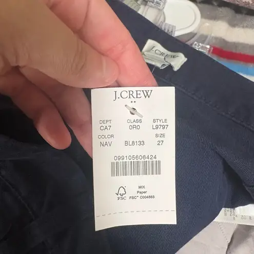 J Crew Factory Navy Wide Leg Button Front Pant Slub Cotton Cropped Trouser SZ 27 Blue