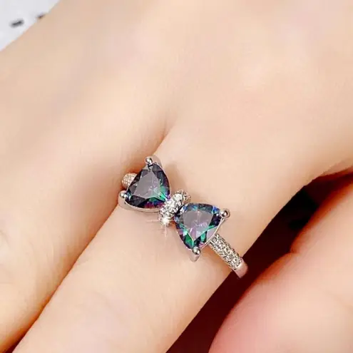 Butterfly Bow Cubic Zirconia Accent Silver Plated Ring sz 7