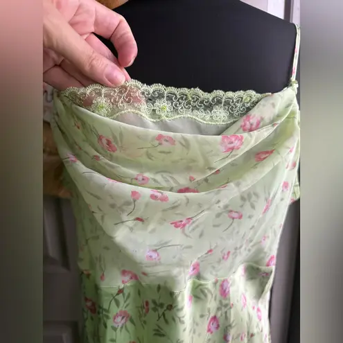 Delicates Vintage Y2K green garden silky slip dress, size XL