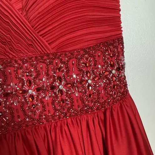 vtg Cameron Blake Dress Womens 10 Red Beaded Evening Gown Formal Prom Strapless