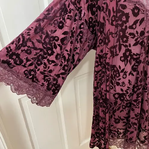In Bloom by Jonquil XL Burgundy Burnout Velour Robe Kimono & Nightgown Set Purple