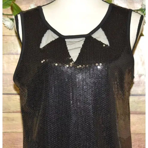 Olsenboye Black Sleeveless Sequins Party Cocktail Dress Size L Deep V Back LBD