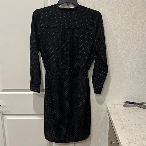 Larry Levine black with white polka dots drawstring waist lined dress. EUC.