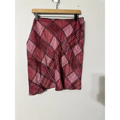 United Colors Of Benetton 90s Y2K Aesthetic Pink Tartan Plaid Slip Skirt US 10