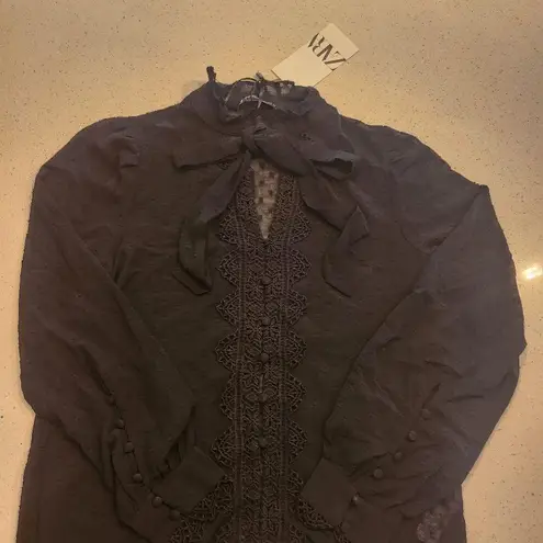 ZARA NWT  sheer long sleeve with lace, casual shirt size XS