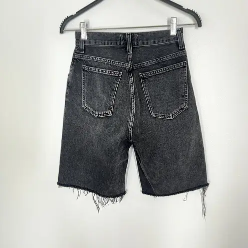 AGOLDE  Sz 24 90s Pinch High Waisted Frayed Hem Denim Bermuda Long Shorts Black