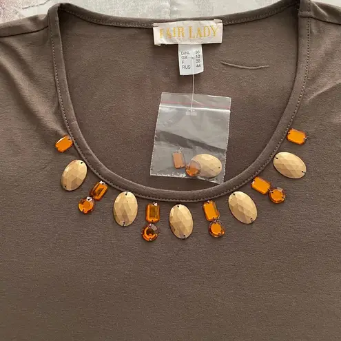 NWOT Fair Lady brown embellished gold & orange stones T