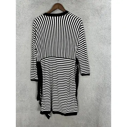 CAbi  Cardigan Women Small Black Striped‎ Open Front Long Oversized Cotton Preppy