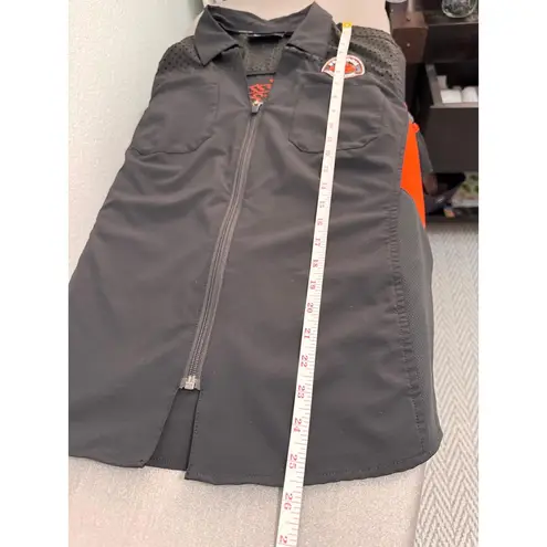 Black And Orange HarleyDavidson Patch Zipper Perforated Collared Zip Up Shirt L Size L