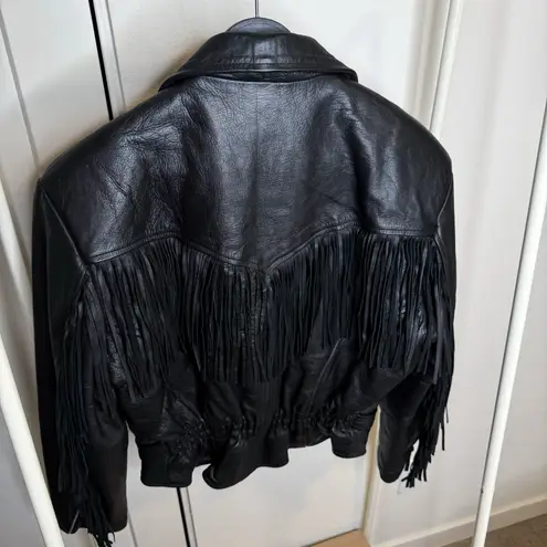 Vintage Hyde Out Leather Black Fringe Leather Jacket Size L