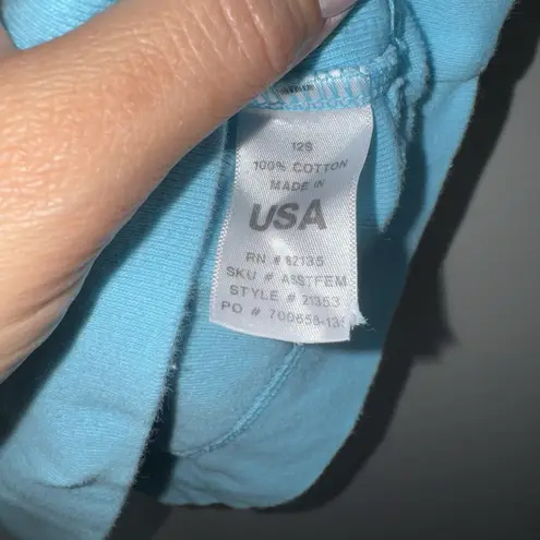 Fresh Produce Sz S Luna Blue Fem Logo V-Neck Cotton Baby Rib Top Short Sleeve