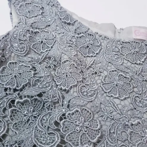 Cameron Blake by Mon Cheri Women size 6P Green Lace Tiered Long Formal Dress