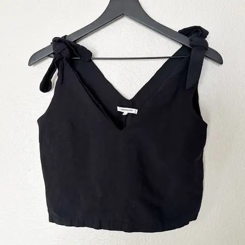 Emerson Fry Linen Blend Tie Shoulder Mod Top Minimalist Tank Blouse Black XS