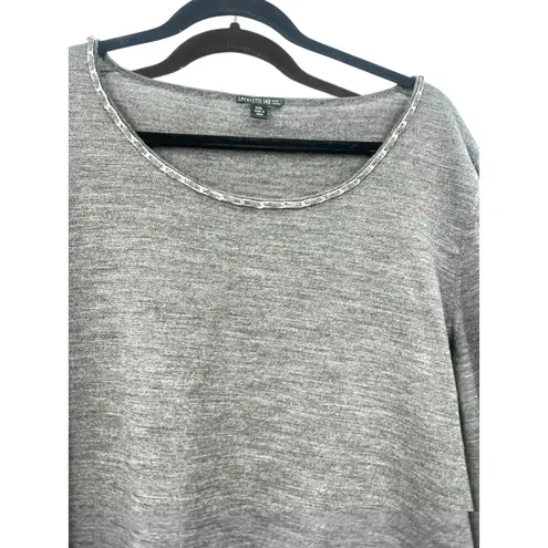 Lafayette 148 XXL Sweater Knit long-sleeve top silver trim beading Pure Wool