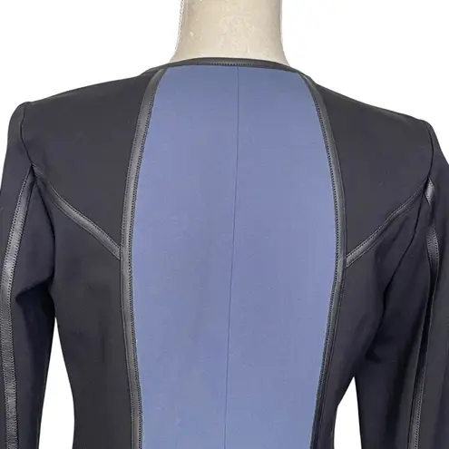 Carlisle New York Zip Up Jacket Women’s Size 4 Leather Trim Black Blue Chic