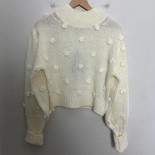 Farm Rio NWT - Handmade Flowers Embroidered Sweater Boho Hippie Statement Cream