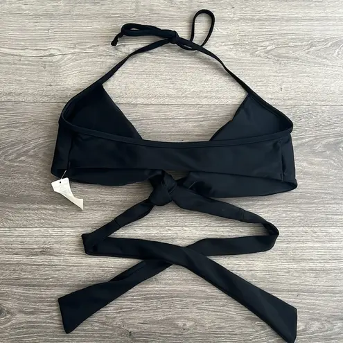 Aerie NWT  Scoop Bikini Top Black Wrap Around Waist Tie Front Halter Medium