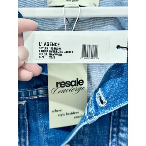L'Agence NWT Karina Oversized Tucker Jacket Hayward Denim Blue Women's Size XS/S