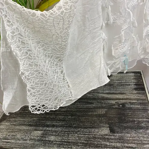 Fleur De Lis White Sheer Shark bite Hem Sleeveless Swim Suit Cover Up M Size M