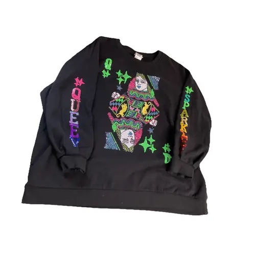 Queen Of Sparkles Black Sequined Playing Card Queen Sequin Sweatshirt 2XL Size undefined