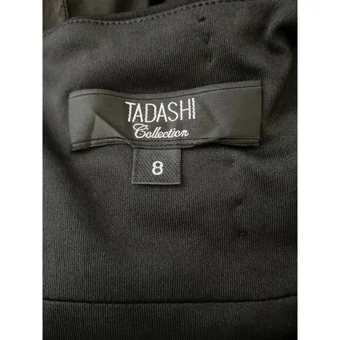 Tadashi Shoji Tadashi Collection Fit Flare Cocktail Dress 8 M Black Sleeveless Ruched V-Neck